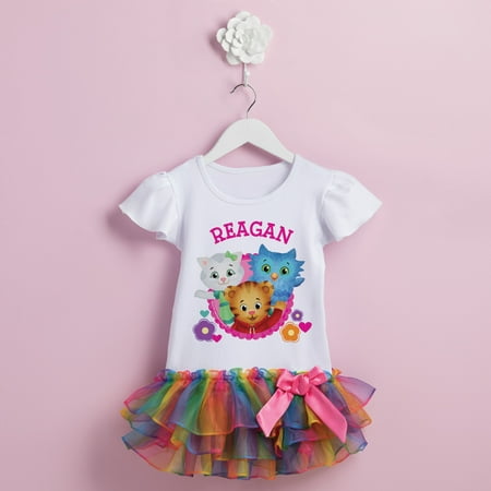 Daniel Tiger&amp;#39;s Neighborhood Personalized Let&amp;#39;s Play Rainbow Tutu Tee - Toddler 2T, 3T, 4T, 5/6T
