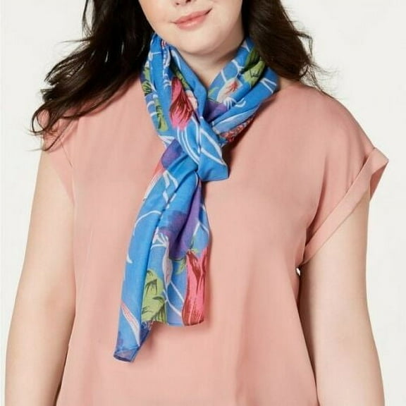 Echo New York Floral Garden Oblong Scarf Wrap Coastal Blue