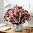 thumbnail image 1 of Ramo de hortensias de peonía con rosa artificial - flores artificiales de seda para decoración del hogar, centro de mesa de boda, disposición de mesa, sin mantenimiento, 1 of 5