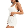 thumbnail image 4 of Gkeoshab Valentines Pajamas Women's Solid Lace Camisole Hollow Print Thin Linen Cotton Pajamas Summer Cool Breathable Casual Loungewear Set White S, 4 of 8