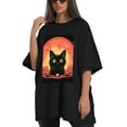 thumbnail image 4 of Plus Size Shirt for Women Black Tops for Women Oversized Short Sleeves Shirt for Women Retro Black Cat T Shirt Crewneck Shirt for Women XL, 4 of 5