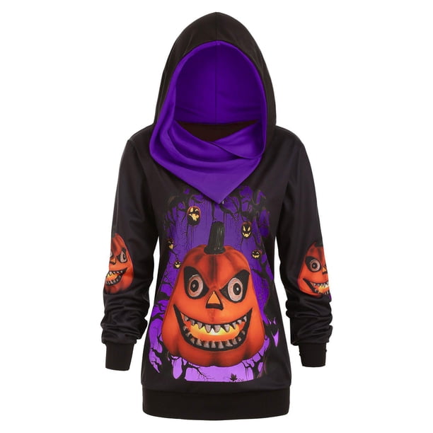 Sudadera con capucha convertible de Halloween con estampado de calabaza 3D talla grande Rosegal Sudaderas y sudaderas con capucha
