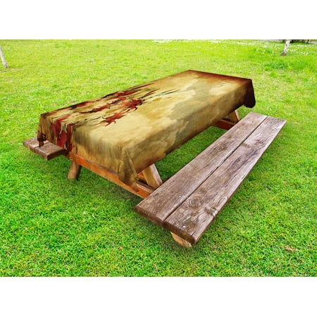 

Burnt Orange Outdoor Tablecloth Double Exposure Burnt Worn Shaggy Retro Background with Flowers Clouds Design Decorative Washable Fabric Picnic Tablecloth 58 X 104 Inches Tan Orange by Ambesonne