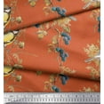 thumbnail image 2 of Soimoi Orange Georgette Viscose Fabric Black Berry & Yellow Sparrow Bird Print Fabric by the Yard 44 Inch Wide, 2 of 3