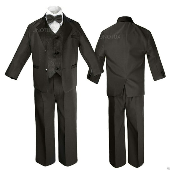 Black Boy Wedding Formal Party no tail Tuxedo Suit sz S M L XL 2T 3T 4T 5 6 -20