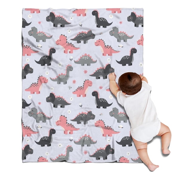 Cartoon Dinosaurs Flowers Pattern Blanket,Comfortable Soft Lamb Wool Throw Blanket,All Season,Warm Lightweight Blankets for Sofa Bed Couch Living Room Chair,30"x40"