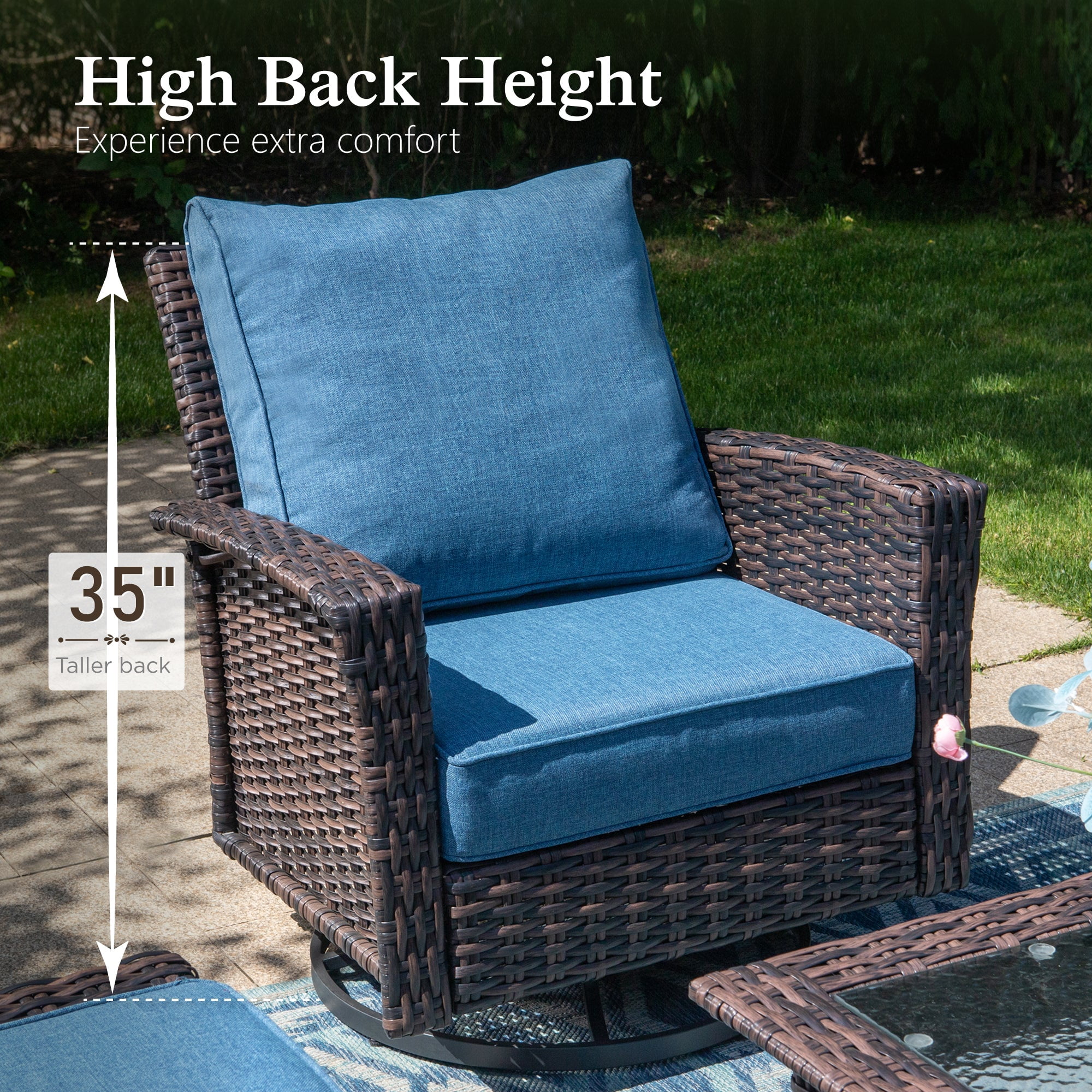 Sophia & William 6 Pieces Patio Furniture Set with 56" Fire Pit Table, Swivel High Back Chairs and 5.5" Thickened Cushions