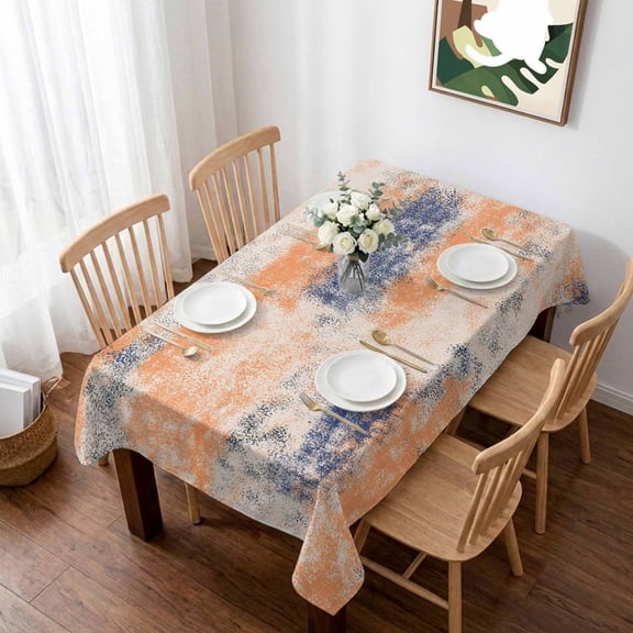 Orange Blue Table Cloth Waterproof Tablecloths, Minimalist Smear Abstract Art Painting Tablecloth Dining Table Cover for Kitchen Party Tabletop Outdoor, Rectangle Tablecloth 60x102 Inch
