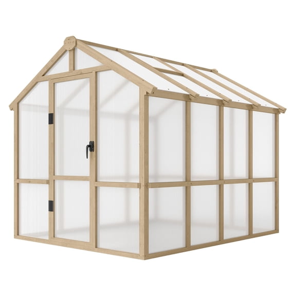 Polycarbonate Greenhouse 6.6x8 FT Wooden Walk-in Garden Kit - Thickened Panels, Vent & Lockable Door