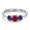 thumbnail image 3 of Gem Stone King 10K Two Tone Gold Red Created Ruby and Blue Created Sapphire Engagement Ring for Women | 1.10 Cttw | Round 5MM | Gemstone July Birthstone | Size 8, 3 of 6