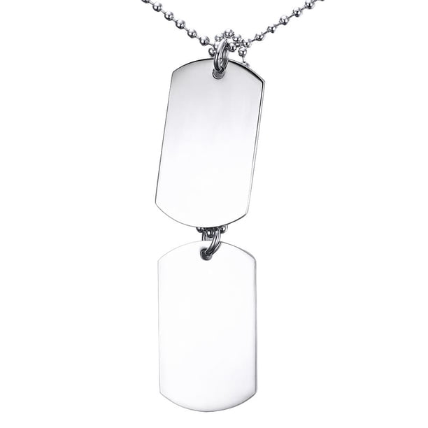 2 unids / set collar con colgante de tono plateado de doble etiqueta joyería de material acero inoxidable unisex de moda Yuyangstore Collar de acero inoxidable