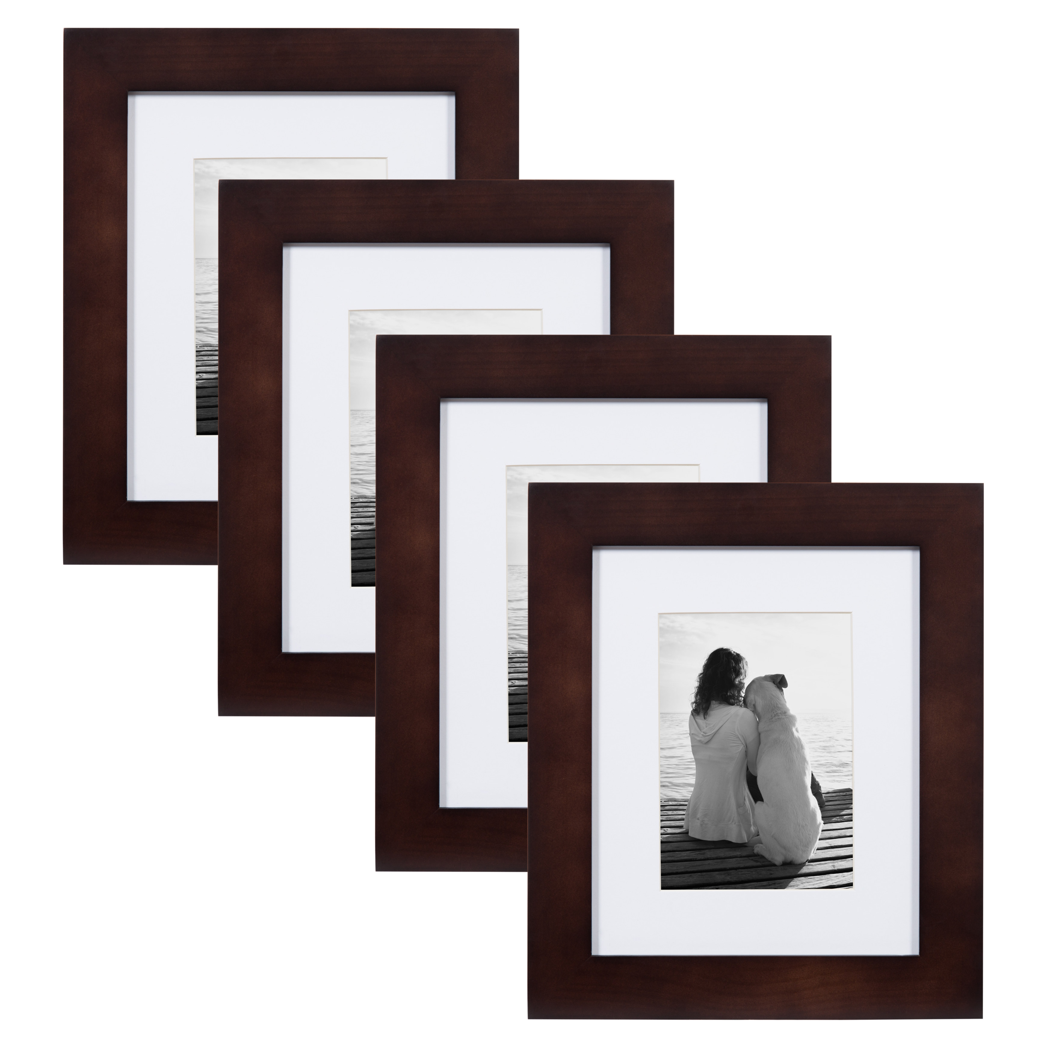 DesignOvation - Museum Wooden Traditional Picture Frame Set with Mats