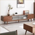 thumbnail image 2 of TV Furniture Solid Red Oak Walnut TV Stand w/ Glass Doors & 2 Drawers | Wood+Glass | TV Size Ranges 70-79 Inches, 2 of 11