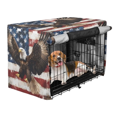 Qxltty American Patriotic Faith Crate Cover Durable Oxford Cloth Pet Kennel Sunshade Universal Fit for 35in Wire Cage