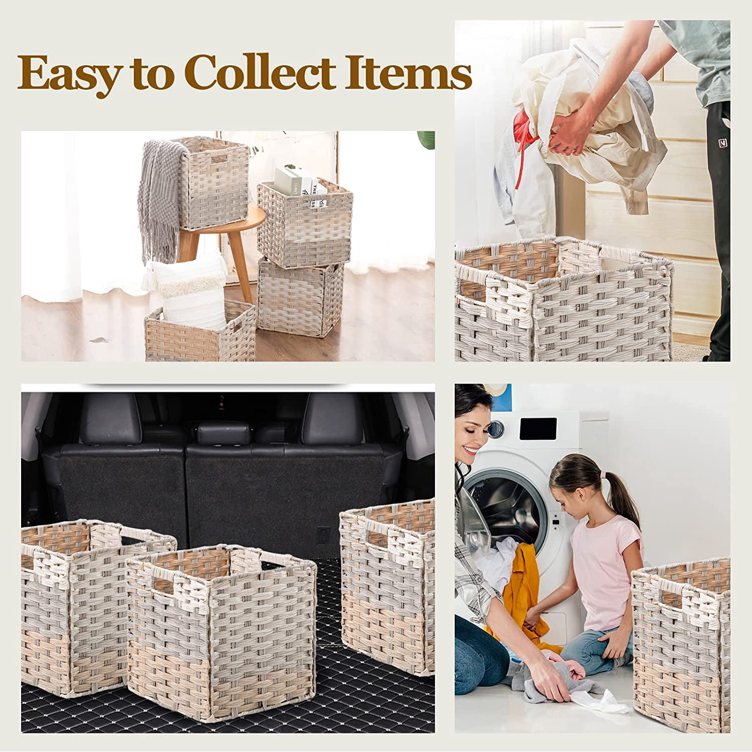 OMERAI Water Wicker Storage Baskets for Organizing Cube Baskets 11.8"x 11.8"x 11.8" 4 Pack