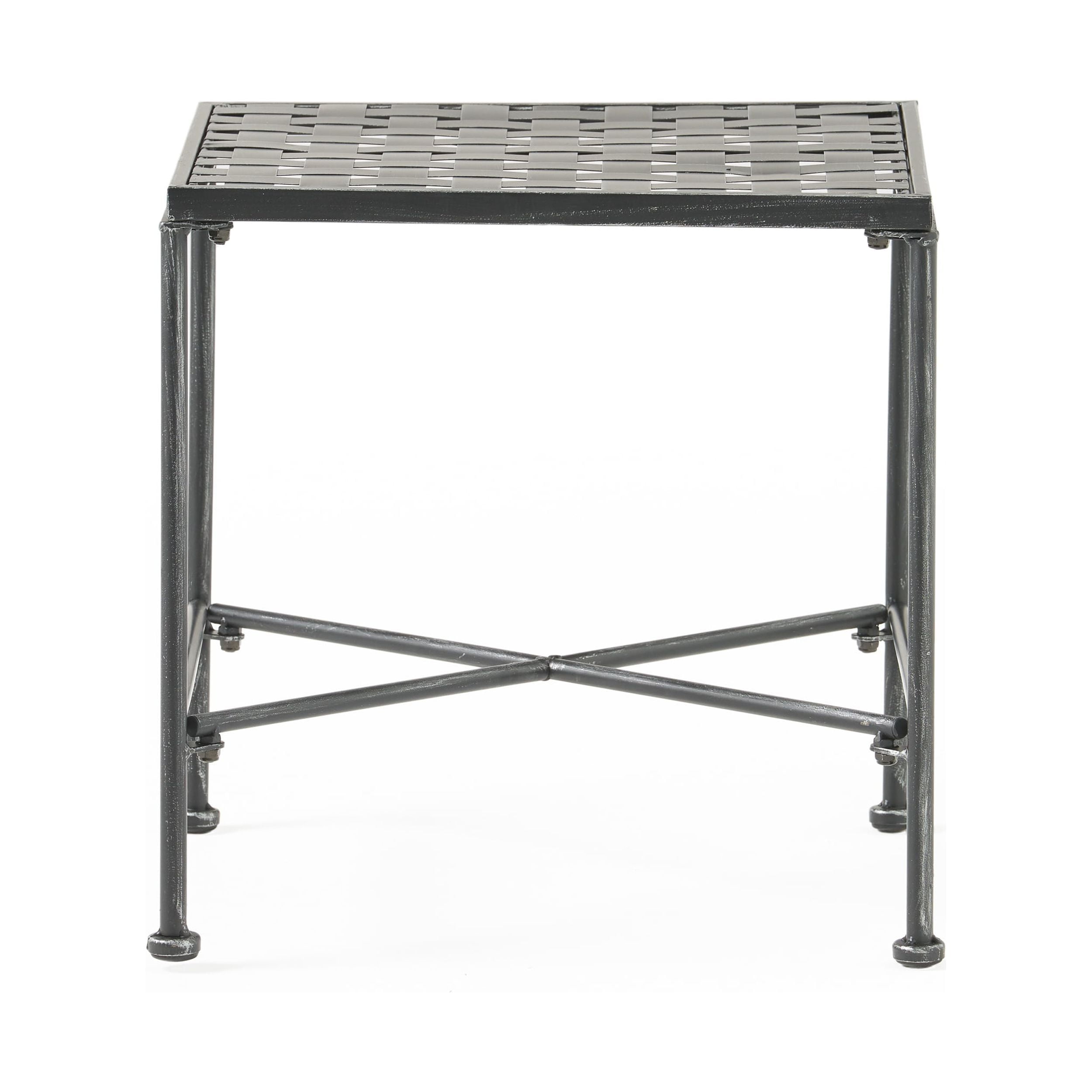 Outdoor Iron Frame End Side Table, Simple Decor Accent Table for Patio Garden, Black Brush Silver