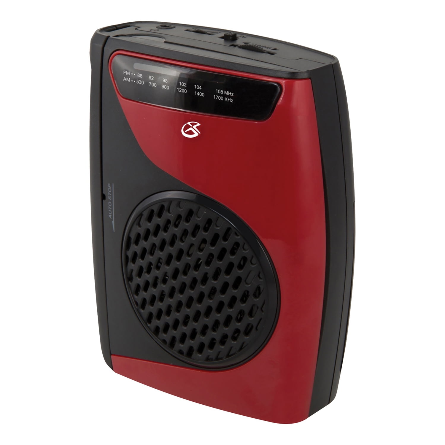 GPX Portable Cassette Player with AM/FM Radio, Red and Black