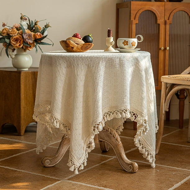 XmhyTop-A Mantel cuadrado con textura tejida beige de 120 x 120 cm, 1 pieza para decoración rústica de granja, estilo A