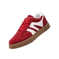 thumbnail image 2 of Color Block Stripe Sneakers, Gum Sole Trainers, Women's Fashion Sneakers Trendy Comfortable Cute Lace-Up Shoes Tennis Work Ladies Shoes Casual Classic Retro Non Slip Lightweight Sneakers, Red 7.5, 2 of 8