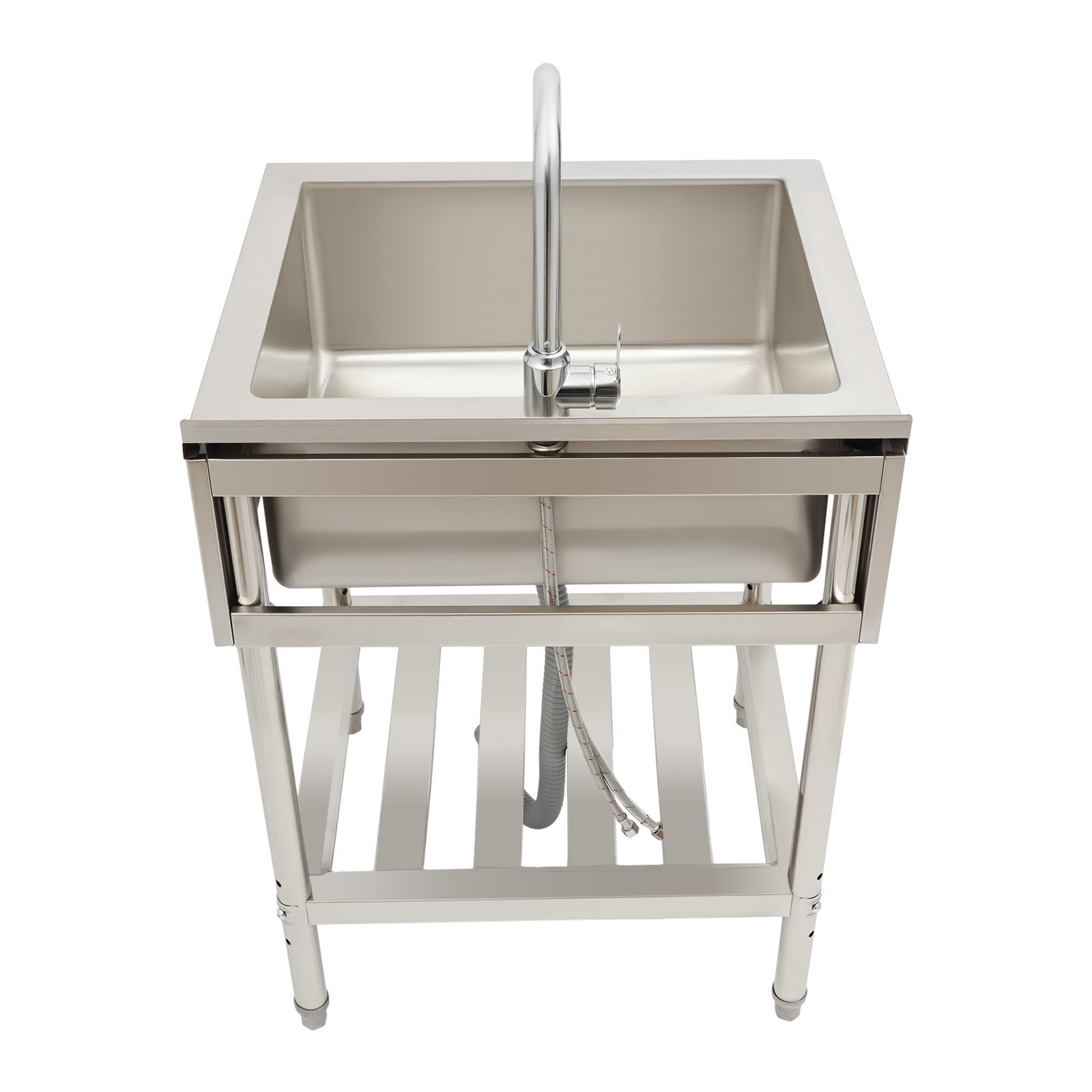 Stainless Steel Utility Sink with Faucet, 25 inch Free Standing Single Bowl Kitchen Sink with Bottom Shelf for Restaurant, Garage, Laundry, Silver