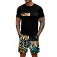 thumbnail image 3 of GrmtClth Hawaii 2 Piece Outfits for Men Summer Crew Neck Tee and Shorts Set Casual Short Sleeve Outfits Fashion Elastic Drawstring Clothing Dark Green 4XL, 3 of 4