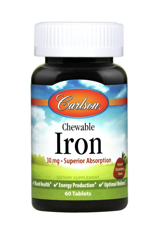 Carlson Chewable Iron, 30 mg, Superior Absorption, Strawberry, 60