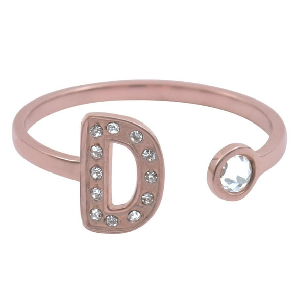 Anillo de Mujer Inicial Letra LuckyLy, Oro Rosa 18k y Zirconia Cúbica, Modelo Layla rosa UNITALLA