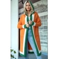 thumbnail image 5 of Women'S Color Block Vertical Striped Open Front Oversized Hooded Long Cardigan Sweaters with Pockets Orange Red S, 5 of 6