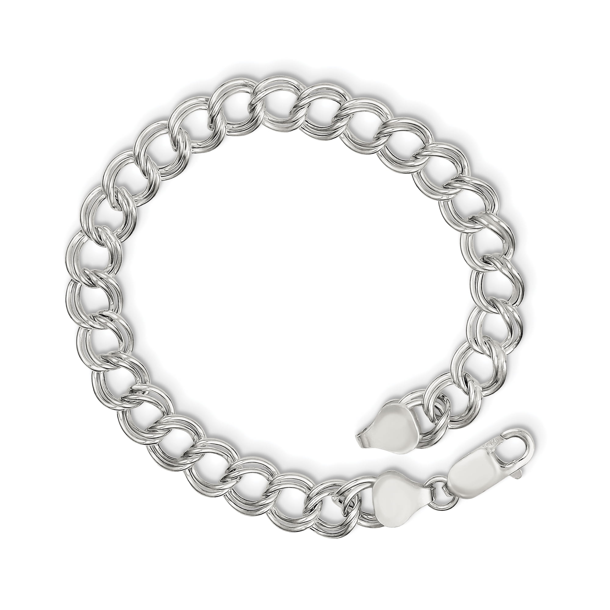 925 Sterling Silver Solid 8 Inch Polished Charm Bracelet Lobster Claw 7.75mm Wide Charm Bracelet for Women