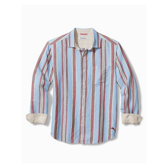 Tommy Bahama Men's, Cabana Stripe Long Sleeve Shirt, LT Sky, XL