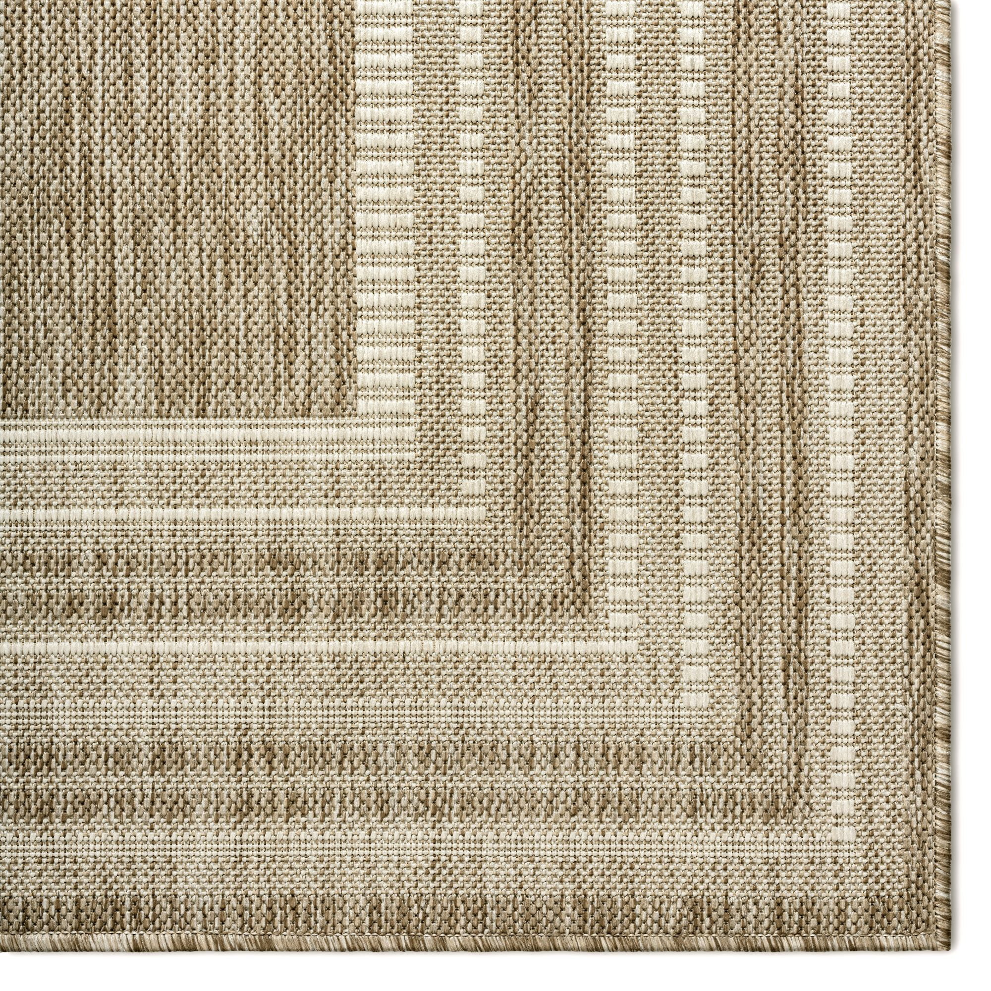 Nicole Miller New York Patio Country Layla Modern Border Indoor/Outdoor Area Rug, Taupe/Ivory , 7'9"x10'2"