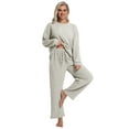 thumbnail image 6 of DAKIMOE Lounge Sets for Women Pajamas Long Sleeve Sleepwear Soft Nightwear 2 Piece Pjs Ribbed Knit Fall Winter Outfits Pockets, Apricot, L, 6 of 9