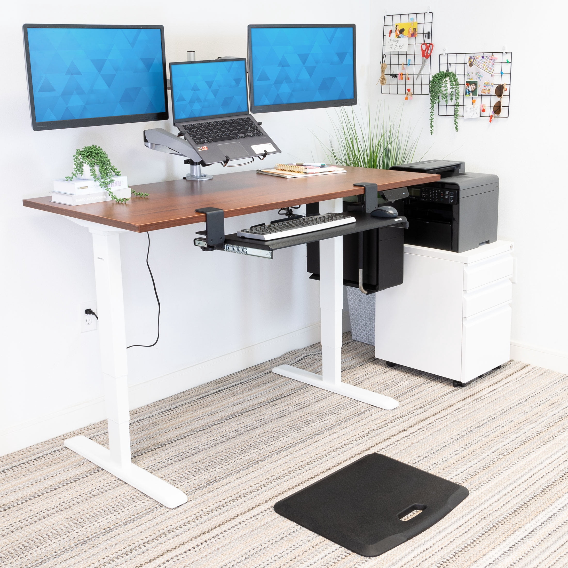 Mount-It! Electric Sit-Stand Desk with Extra-Wide Brown Tabletop and Dual Motor, White Frame