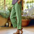 thumbnail image 2 of Women Casual Lightweight Elastic Waist Pants with Pockets Cotton Linen Cropped Pants Loose Solid Color Trousers by Yigetop Light green 3XL, 2 of 5