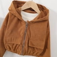 thumbnail image 4 of BXJX Girls Hooded Jackets, Corduroy Long Sleeve Windproof Warm Casual Kids Outerwears with Zipper Coffee Size 6-7 T, 4 of 9