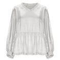 thumbnail image 4 of Zunfeo Dressy Blouse for Women Lantern Sleeve Sequin Tops V-Neck Pleated Tunic Tops White, 4 of 7