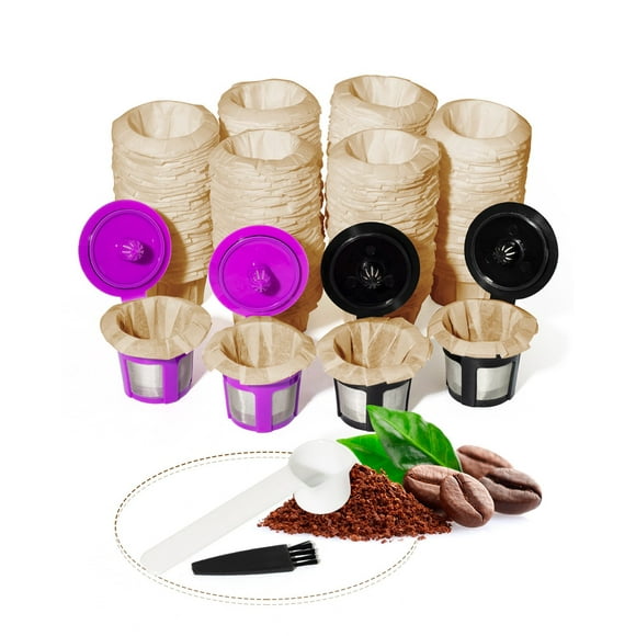 FIFOKICHO 4PCS Reusable K Cup Filters For Keurig Reusable Coffee Pods&300PCS Disposable K Cup Filter Paper|Get More Flavor K Cup Filter Basket