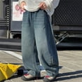 thumbnail image 7 of Kids Elastic Waist Wide Leg Jeans, Baggy Light Wash Denim Pants for Vacation and Weekend Activities Blue 120, 7 of 7