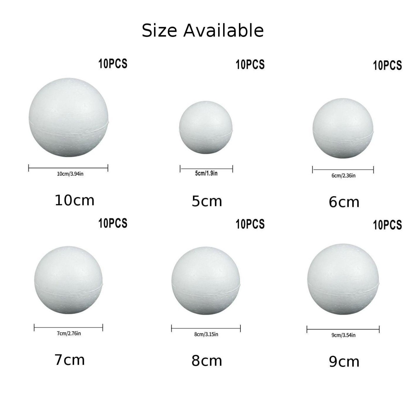 10pcs Wedding Decoration Modeling Craft Solid Polystyrene Foam Balls Round Spheres DIY Stuff Solid 2-10cm