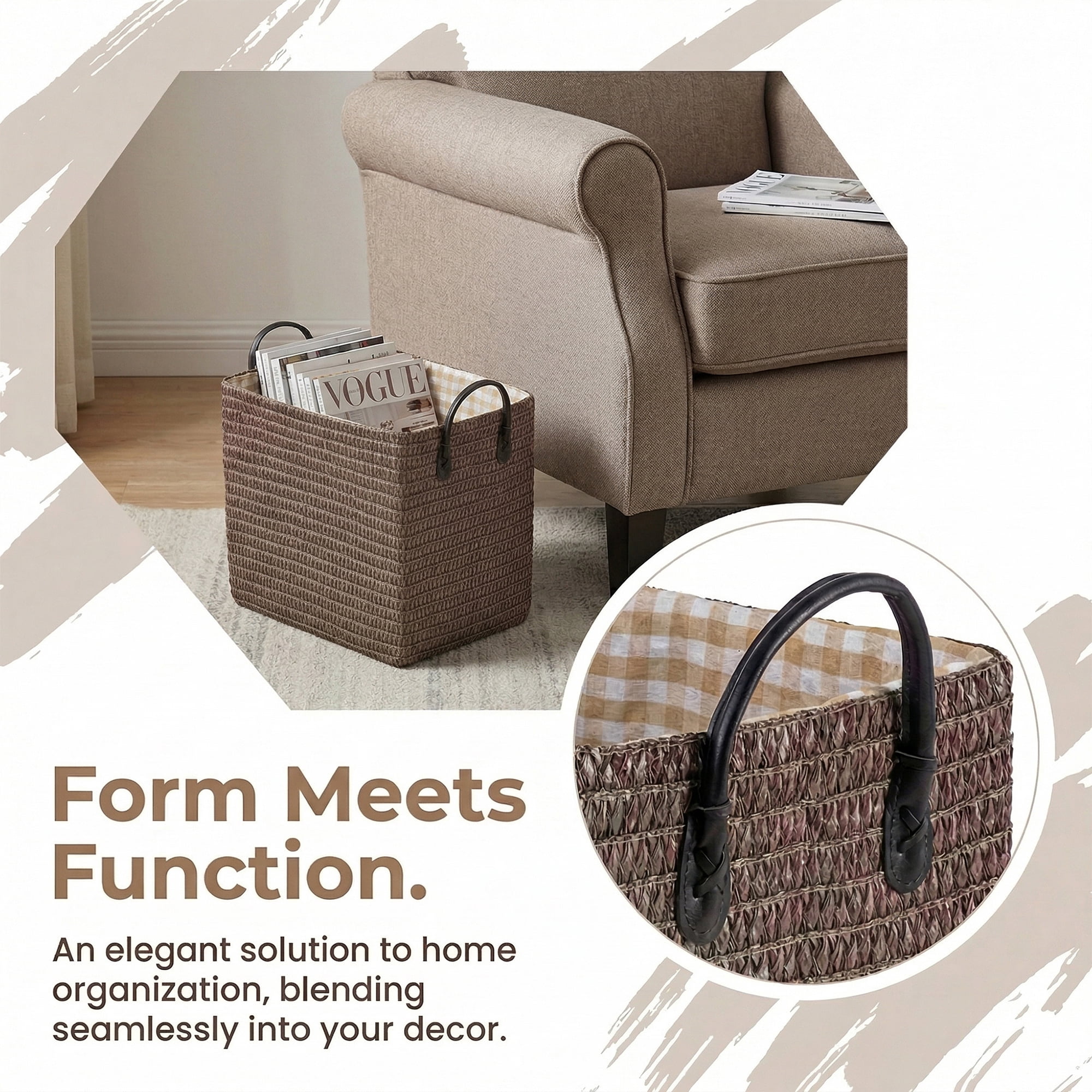 Unique Bargains Compactable Woven Storage Basket Storage Bin Coffee 11.8*9.1*11.4in