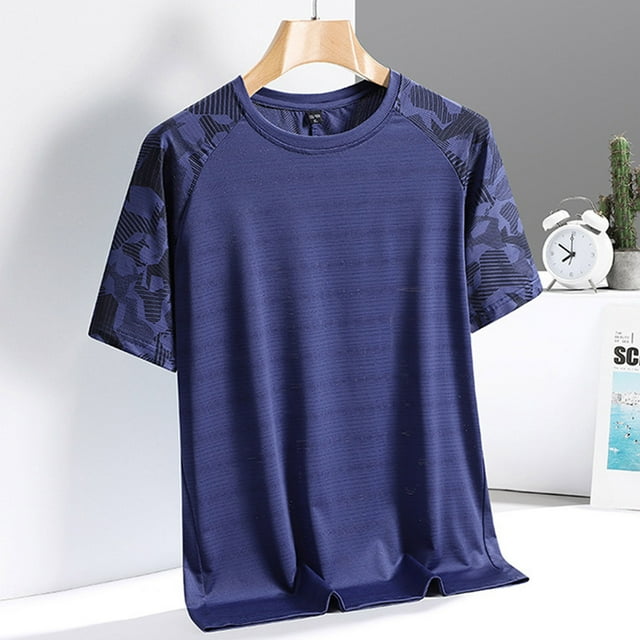 Tops para hombre, blusas y camisas de cuello redondo y manga corta para hombre, camiseta deportiva informal de manga corta con cuello redondo transpirable de seda de hielo para hombre, blusa para homb