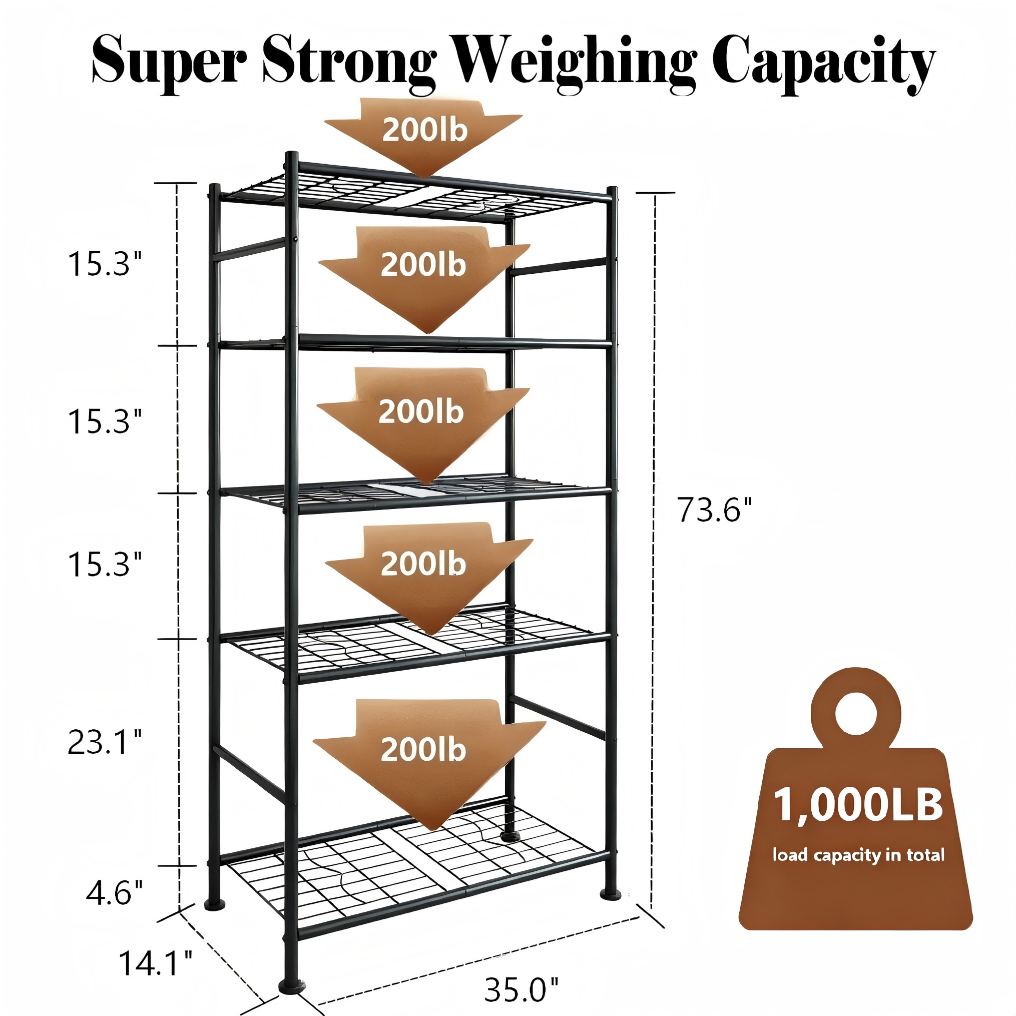 Dkriqie 5-Tier Metal Storage Rack, 1000 lbs Capacity photo 3