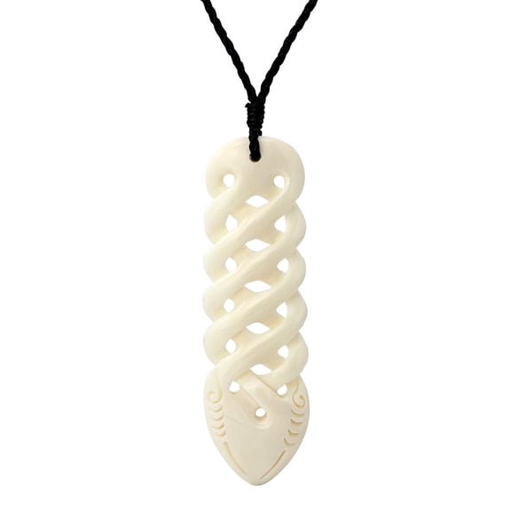 81stgeneration Women's Men's Hand Carved Bone Celtic Knot Friendship Maori Pikorua Pendant Necklace