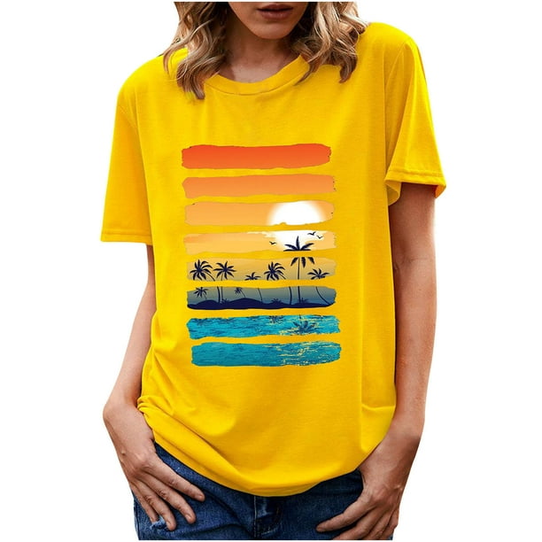 Blusa informal de manga corta con cuello redondo y estampado de verano a la moda para mujer Fridja ghk3090