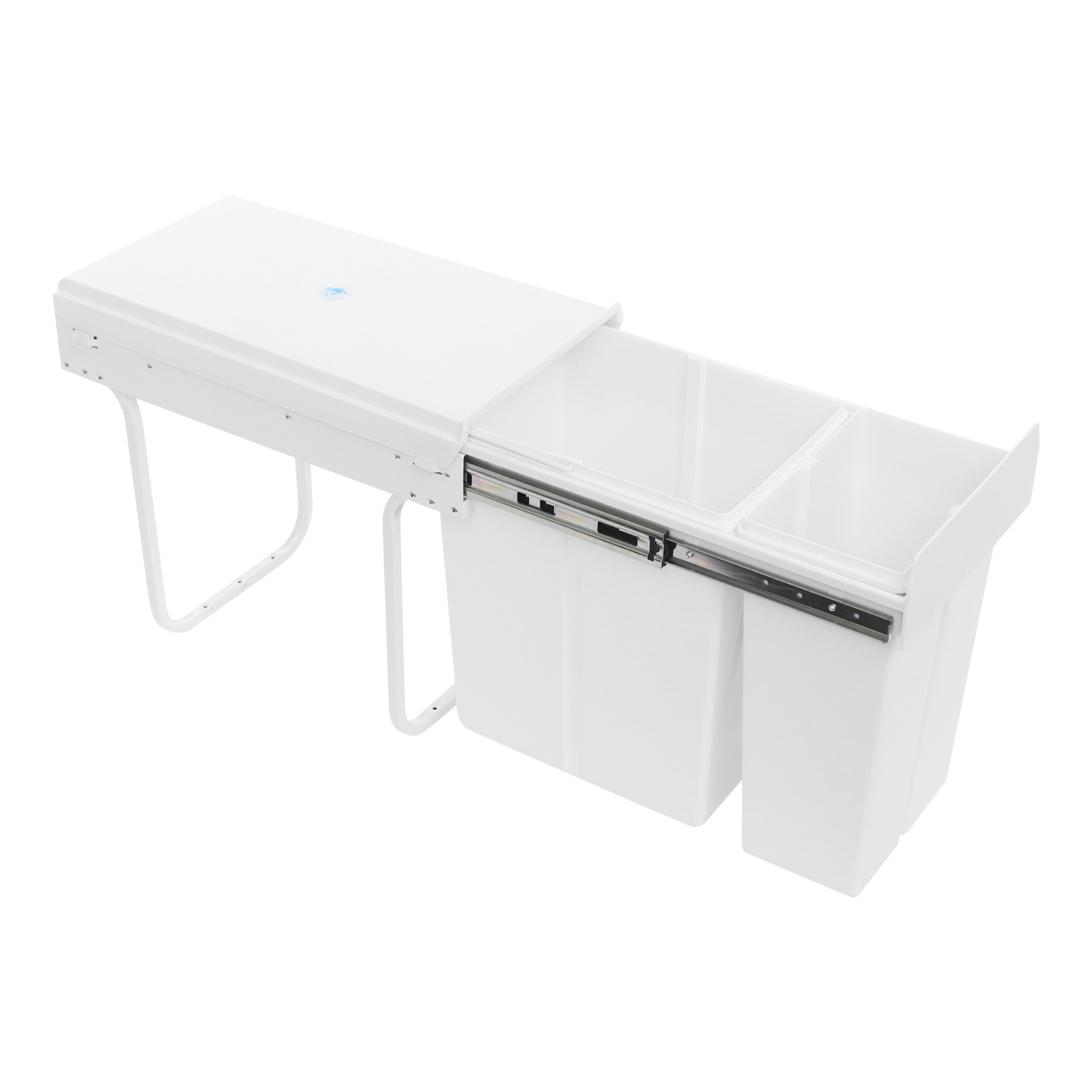 White Pull Out Trash Can Under Cabinet with Lid, 10L+20L(2.64+5.28Gal) Dual Bin Kitchen Garbage Can, Hidden Under Sink Trash Can with Ordinary Rail