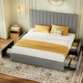 thumbnail image 3 of Amolife King Bed Frame with Adjustable Velvet-Wrapped Headboard and 4 Storage Drawers, No Box Spring Required, Gray, 3 of 10