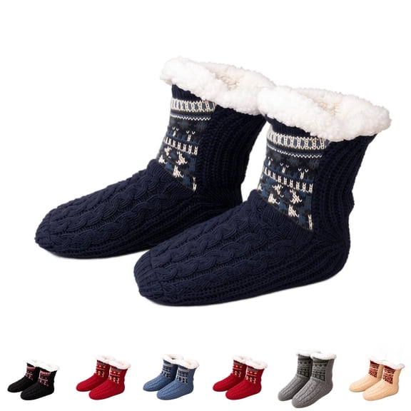 Domzle Fuzzy Slipper Socks Women Winter Warm Gift for Women Soft, Warm & Cozy: Fleece-Lined Indoor Socks with Non-Slip Grippers Offer Fluffy Comfort for Home, House or Cabin Wear Navy