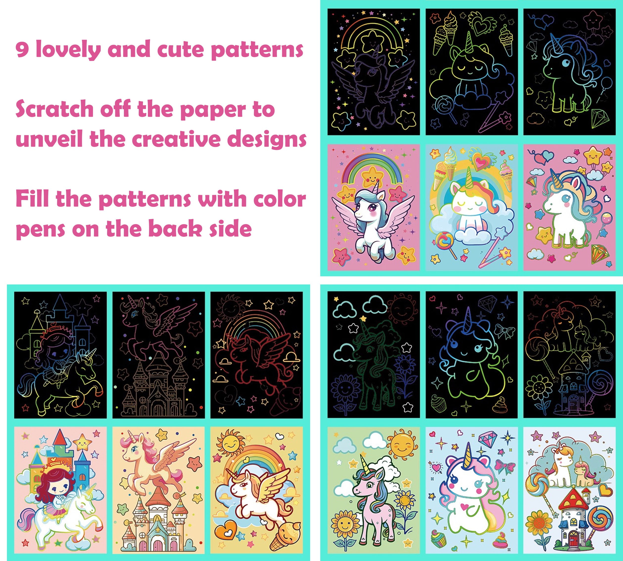 LATA Rainbow Scratch Art Paper and Craft Kits for Kids Activity Games - Unicorn, Animals, and Dinosaur