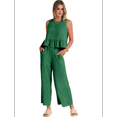 thumbnail image 3 of Women'S Casual Sleeveless Pleated Round Neck Vest Wide Leg Cropped Pants Set Green M, 3 of 6
