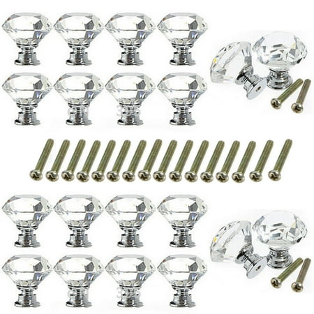 31% Leaded Crystal Pull 20 Pcs Crystal Glass Cabinet Knobs 30mm Diamond Shape Drawer Kitchen Cabinets Dresser Cupboard Wardrobe Pulls Handles ()